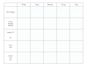 thumbnail of Blank weekly planning table